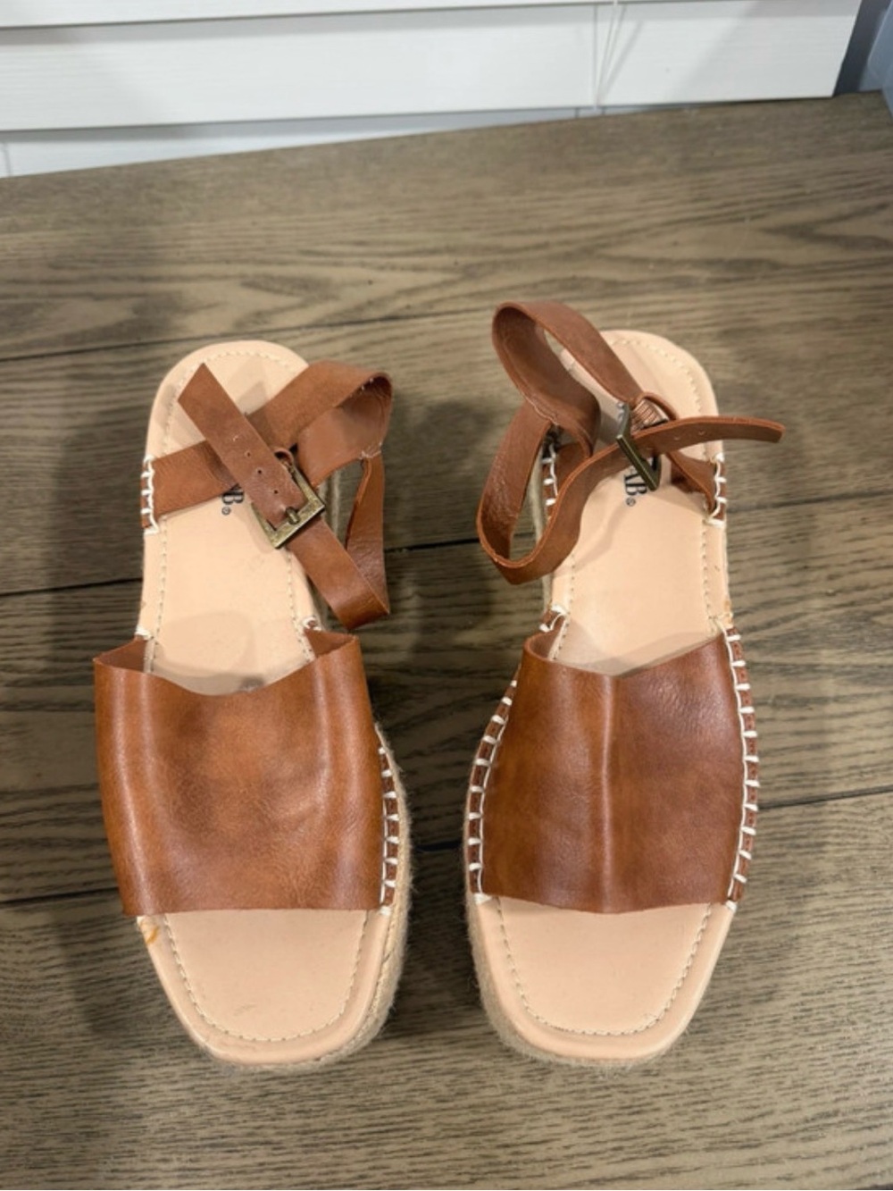 JustFab Tan Brown Leather Espadrille-Style Ankle-Strap Sandals